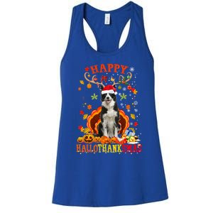 Happy Hallothanksmas Border Collie Dog Halloween Xmas Tees Gift Women's Racerback Tank