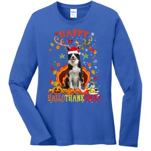 Happy Hallothanksmas Border Collie Dog Halloween Xmas Tees Gift Ladies Long Sleeve Shirt