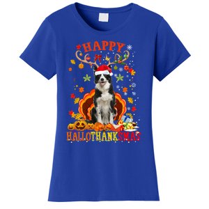 Happy Hallothanksmas Border Collie Dog Halloween Xmas Tees Gift Women's T-Shirt