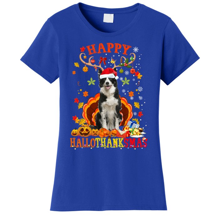 Happy Hallothanksmas Border Collie Dog Halloween Xmas Tees Gift Women's T-Shirt