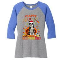 Happy Hallothanksmas Border Collie Dog Halloween Xmas Tees Gift Women's Tri-Blend 3/4-Sleeve Raglan Shirt