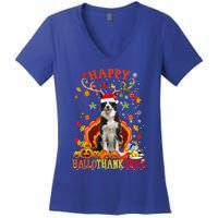 Happy Hallothanksmas Border Collie Dog Halloween Xmas Tees Gift Women's V-Neck T-Shirt