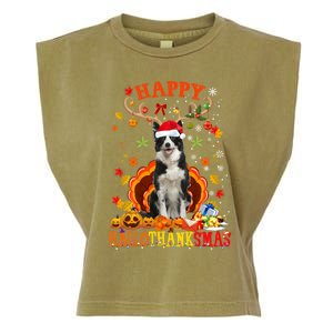 Happy Hallothanksmas Border Collie Dog Halloween Xmas Tees Gift Garment-Dyed Women's Muscle Tee