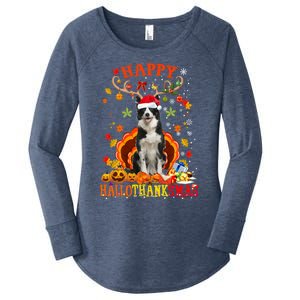 Happy Hallothanksmas Border Collie Dog Halloween Xmas Tees Gift Women's Perfect Tri Tunic Long Sleeve Shirt