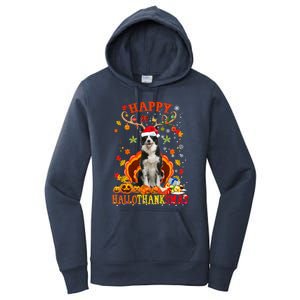 Happy Hallothanksmas Border Collie Dog Halloween Xmas Tees Gift Women's Pullover Hoodie