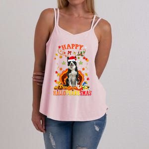 Happy Hallothanksmas Border Collie Dog Halloween Xmas Tees Gift Women's Strappy Tank