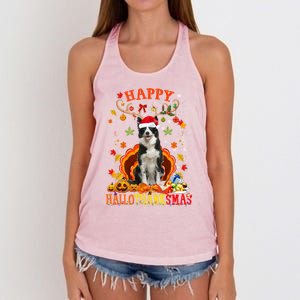 Happy Hallothanksmas Border Collie Dog Halloween Xmas Tees Gift Women's Knotted Racerback Tank