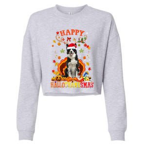 Happy Hallothanksmas Border Collie Dog Halloween Xmas Tees Gift Cropped Pullover Crew