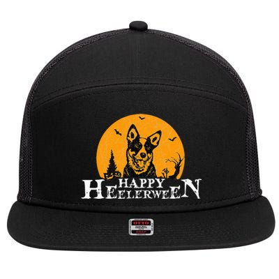 Happy Heelerween Blue Heeler Halloween Costume Heeler Dog 7 Panel Mesh Trucker Snapback Hat