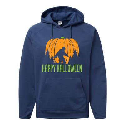 Happy Halloween Bigfoot Pumpkin Sasquatch Performance Fleece Hoodie