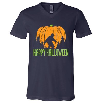 Happy Halloween Bigfoot Pumpkin Sasquatch V-Neck T-Shirt