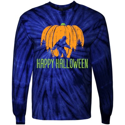 Happy Halloween Bigfoot Pumpkin Sasquatch Tie-Dye Long Sleeve Shirt