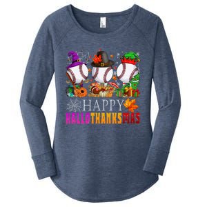 Happy Hallothanksmas Baseball Halloween Thanksgiving Xmas Cool Gift Women's Perfect Tri Tunic Long Sleeve Shirt