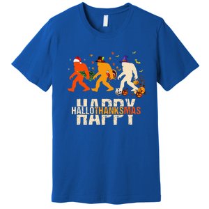 Happy Hallothanksmas Bigfoot Halloween Costume Christmas Premium T-Shirt