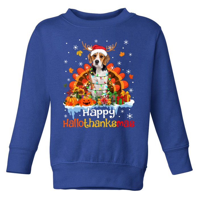 Happy Hallothanksmas Beagle Dog Halloween Thanksgiving Xmas Gift Toddler Sweatshirt