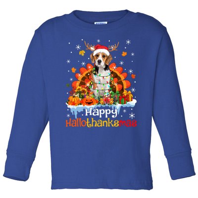 Happy Hallothanksmas Beagle Dog Halloween Thanksgiving Xmas Gift Toddler Long Sleeve Shirt