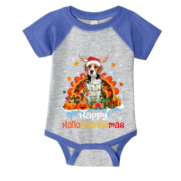 Happy Hallothanksmas Beagle Dog Halloween Thanksgiving Xmas Gift Infant Baby Jersey Bodysuit