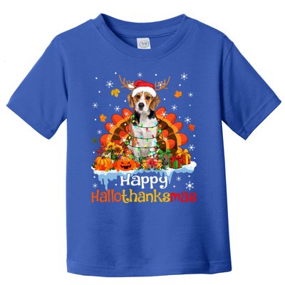 Happy Hallothanksmas Beagle Dog Halloween Thanksgiving Xmas Gift Toddler T-Shirt