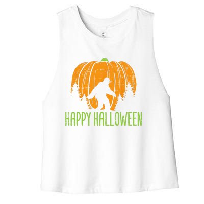 Happy Halloween Bigfoot Pumpkin Sasquatch Women Women's Racerback Cropped Tank