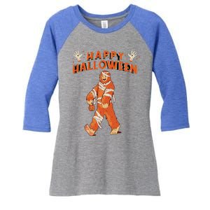 Happy Halloween Bigfoot Pumpkin Sasquatch Women's Tri-Blend 3/4-Sleeve Raglan Shirt