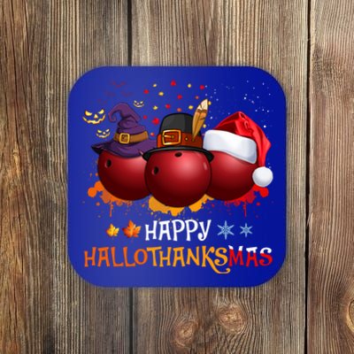 Happy Hallothanksmas Bowling Halloween And Christmas Autumn Gift Coaster