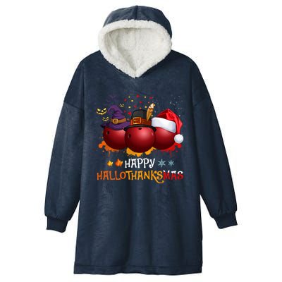 Happy Hallothanksmas Bowling Halloween And Christmas Autumn Gift Hooded Wearable Blanket