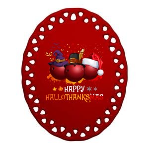 Happy Hallothanksmas Bowling Halloween And Christmas Autumn Gift Ceramic Oval Ornament