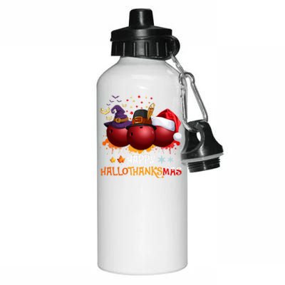 Happy Hallothanksmas Bowling Halloween And Christmas Autumn Gift Aluminum Water Bottle