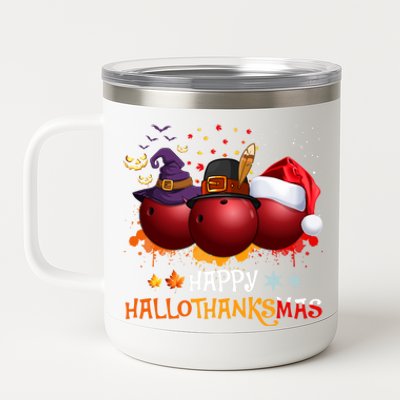 Happy Hallothanksmas Bowling Halloween And Christmas Autumn Gift 12 oz Stainless Steel Tumbler Cup