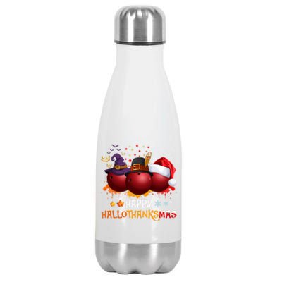 Happy Hallothanksmas Bowling Halloween And Christmas Autumn Gift Stainless Steel Insulated Water Bottle