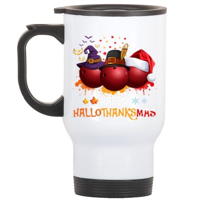 Happy Hallothanksmas Bowling Halloween And Christmas Autumn Gift Stainless Steel Travel Mug