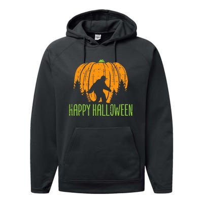 Happy Halloween Bigfoot Pumpkin Sasquatch Performance Fleece Hoodie