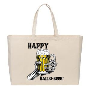 Happy Hallo Beer Funny Halloween Skeleton Drinking Beer Cotton Canvas Jumbo Tote