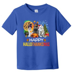 Happy Hallothanksmas Cats Funny Halloween Christmas Cool Gift Toddler T-Shirt