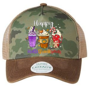 Happy Hallothanksmas Coffee Latte Halloween Thanksgiving Funny Gift Legacy Tie Dye Trucker Hat