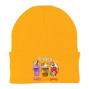 Happy Hallothanksmas Coffee Latte Halloween Thanksgiving Funny Gift Knit Cap Winter Beanie