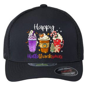 Happy Hallothanksmas Coffee Latte Halloween Thanksgiving Funny Gift Flexfit Unipanel Trucker Cap