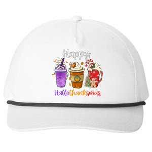 Happy Hallothanksmas Coffee Latte Halloween Thanksgiving Funny Gift Snapback Five-Panel Rope Hat