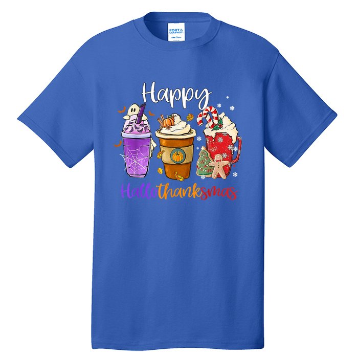 Happy Hallothanksmas Coffee Latte Halloween Thanksgiving Funny Gift Tall T-Shirt