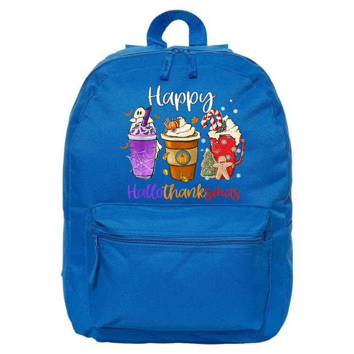 Happy Hallothanksmas Coffee Latte Halloween Thanksgiving Funny Gift 16 in Basic Backpack