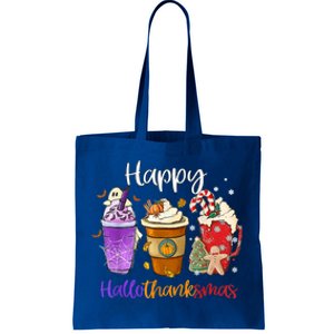 Happy Hallothanksmas Coffee Latte Halloween Thanksgiving Funny Gift Tote Bag