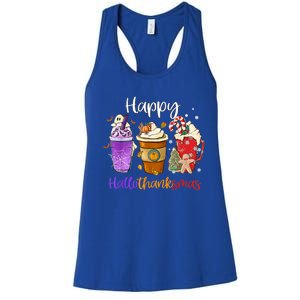 Happy Hallothanksmas Coffee Latte Halloween Thanksgiving Funny Gift Women's Racerback Tank