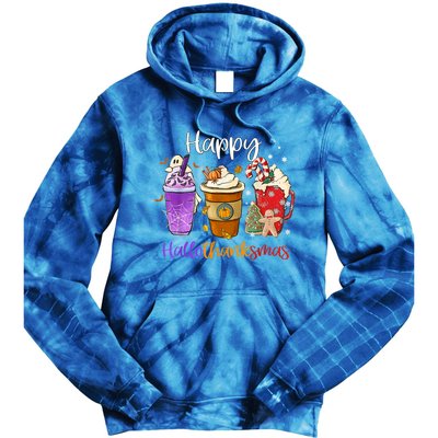 Happy Hallothanksmas Coffee Latte Halloween Thanksgiving Funny Gift Tie Dye Hoodie