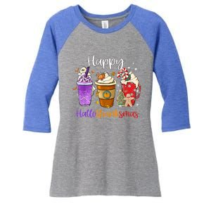 Happy Hallothanksmas Coffee Latte Halloween Thanksgiving Funny Gift Women's Tri-Blend 3/4-Sleeve Raglan Shirt