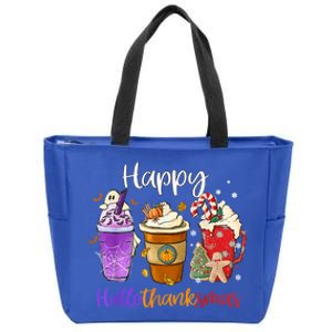 Happy Hallothanksmas Coffee Latte Halloween Thanksgiving Funny Gift Zip Tote Bag