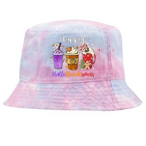 Happy Hallothanksmas Coffee Latte Halloween Thanksgiving Funny Gift Tie-Dyed Bucket Hat