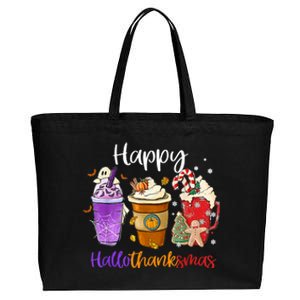 Happy Hallothanksmas Coffee Latte Halloween Thanksgiving Funny Gift Cotton Canvas Jumbo Tote