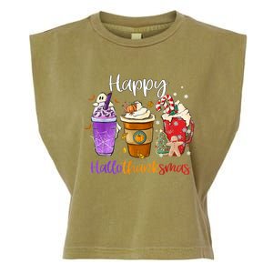 Happy Hallothanksmas Coffee Latte Halloween Thanksgiving Funny Gift Garment-Dyed Women's Muscle Tee