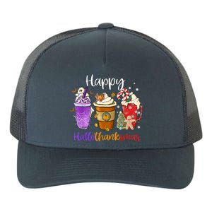 Happy Hallothanksmas Coffee Latte Halloween Thanksgiving Funny Gift Yupoong Adult 5-Panel Trucker Hat