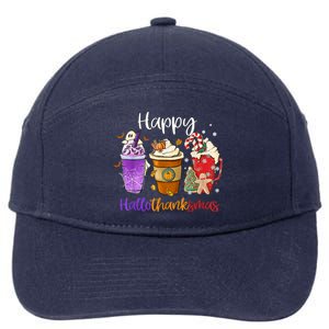 Happy Hallothanksmas Coffee Latte Halloween Thanksgiving Funny Gift 7-Panel Snapback Hat